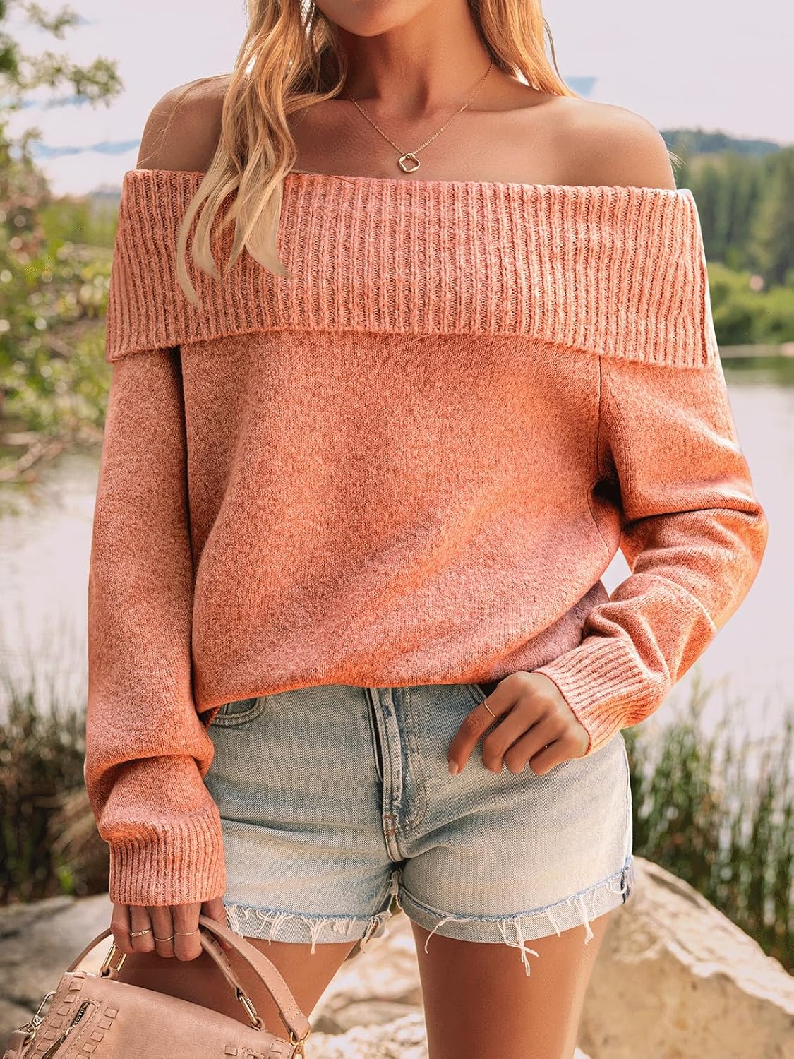 Womens Off The Shoulder Sweater Oversized Batwing Sleeve Loose Pullover Sweaters Tops