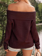Womens Off The Shoulder Sweater Oversized Batwing Sleeve Loose Pullover Sweaters Tops