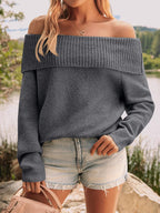 Womens Off The Shoulder Sweater Oversized Batwing Sleeve Loose Pullover Sweaters Tops