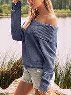 Womens Off The Shoulder Sweater Oversized Batwing Sleeve Loose Pullover Sweaters Tops