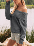 Womens Off The Shoulder Sweater Oversized Batwing Sleeve Loose Pullover Sweaters Tops