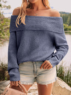 Womens Off The Shoulder Sweater Oversized Batwing Sleeve Loose Pullover Sweaters Tops