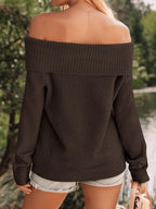 Womens Off The Shoulder Sweater Oversized Batwing Sleeve Loose Pullover Sweaters Tops