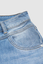 Tribal Embroidery Raw Hem Mid Rise Straight Leg Crop Jeans