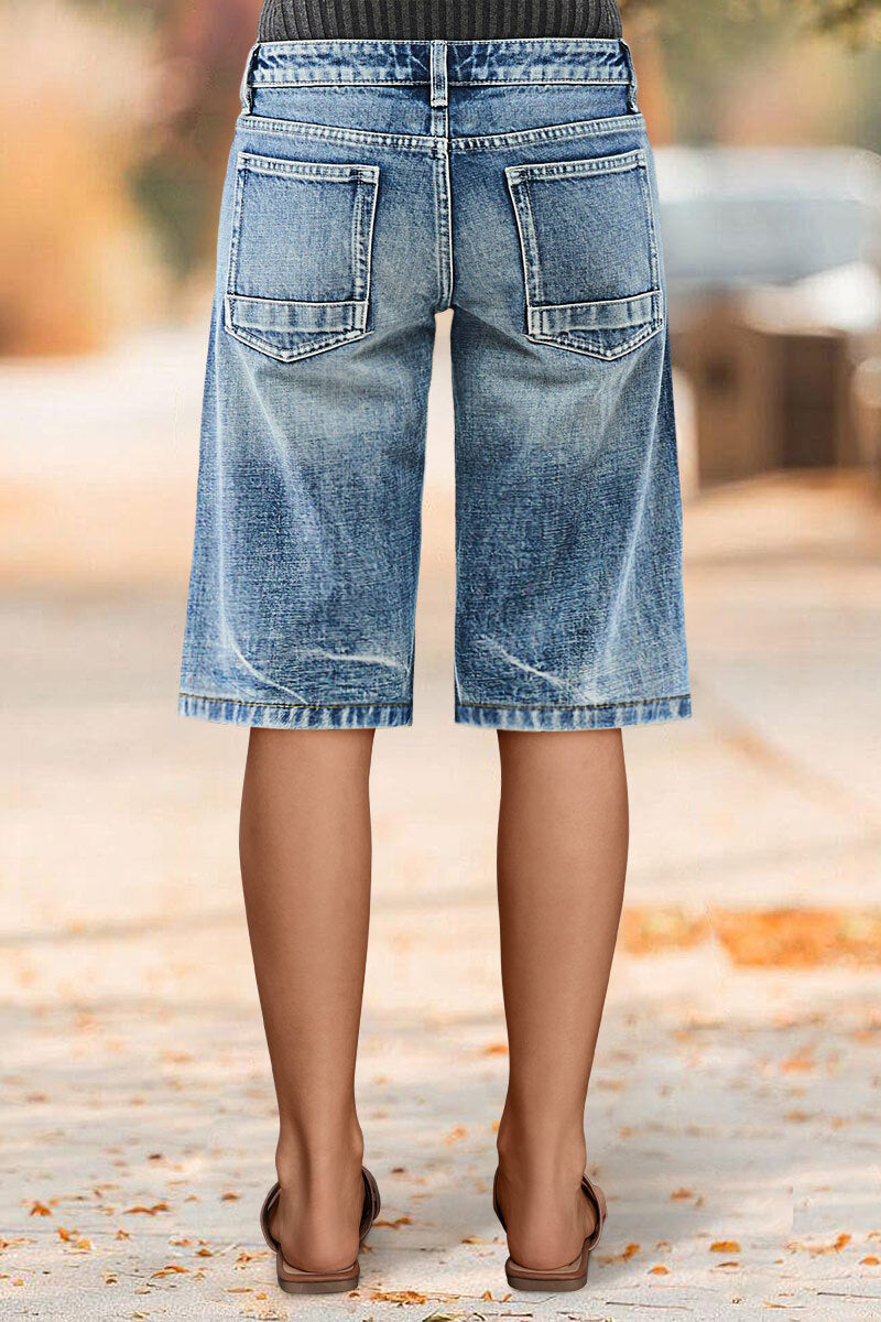 Wash High Waist Denim Bermuda Shorts Without Belt