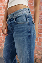 Colorblock Flap Pocket Back Low Rise Straight Leg Jeans