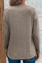 Asymmetrical Button Decor V Neck Long Sleeve T-Shirt