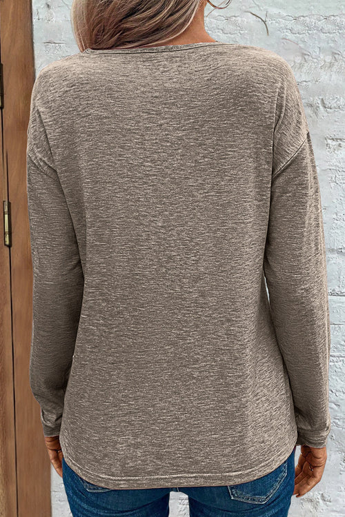Asymmetrical Button Decor V Neck Long Sleeve T-Shirt