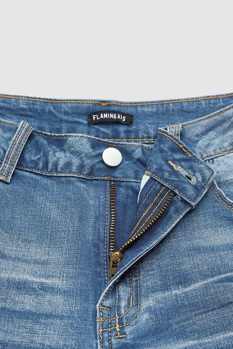 Wash High Waist Denim Bermuda Shorts Without Belt