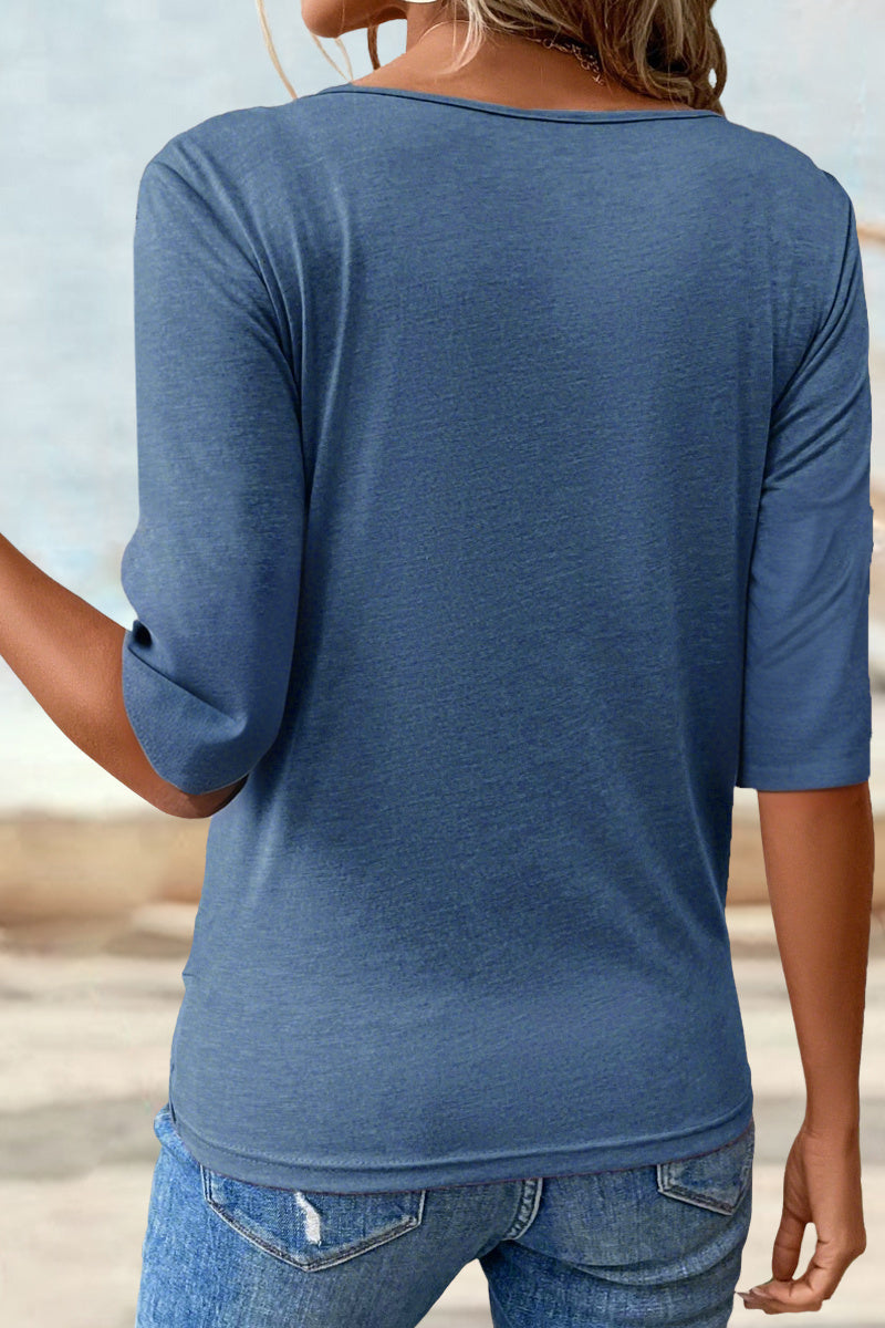 Solid Asymmetrical Wrap V Neck Half Sleeve T-Shirt