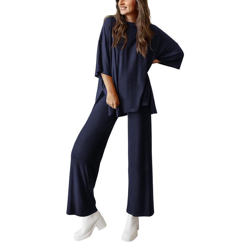 Women's Comfortable Pajamas, Two-Piece Home Wear, Wide-Leg Pants And Casual Soft Suits