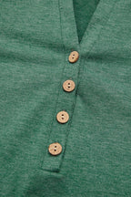 Button Front Scallop Hem Notched Neck Long Sleeve T-Shirt