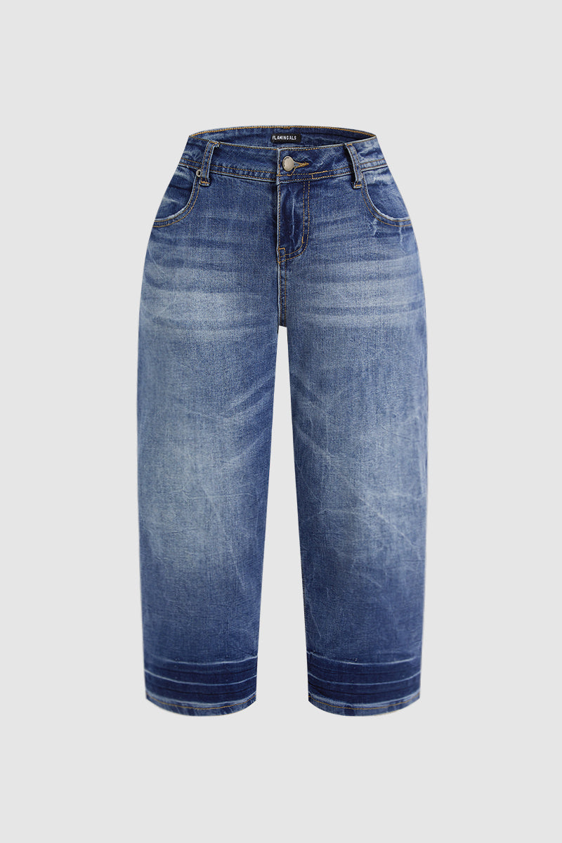 Wash Mid Rise Straight Leg Capri Jeans