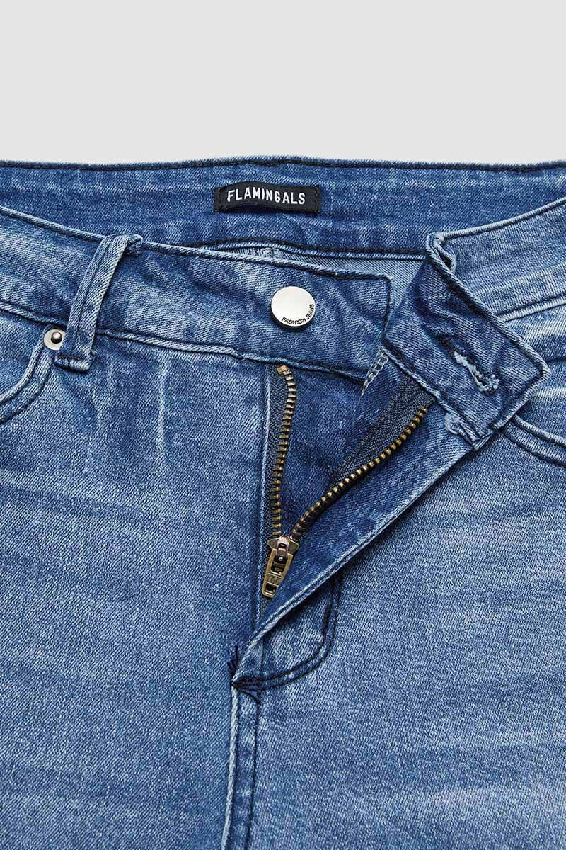 Floral Embroidery Wash Mid Waist Bootcut Jeans