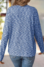 Space Dye V Neck Drop Shoulder Long Sleeve T-Shirt