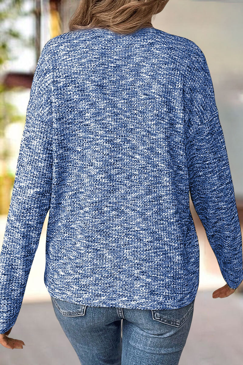 Space Dye V Neck Drop Shoulder Long Sleeve T-Shirt