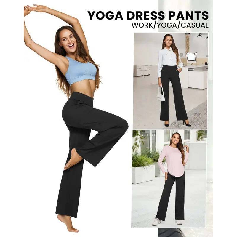 🎄Christmas Sale🔥Women’s High-Waist Wide Leg Pants – Business Casual Yoga Dress Pants with Pockets