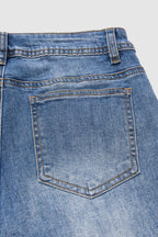 Raw Hem Embroidery Mid Waist Straight Leg Crop Jeans