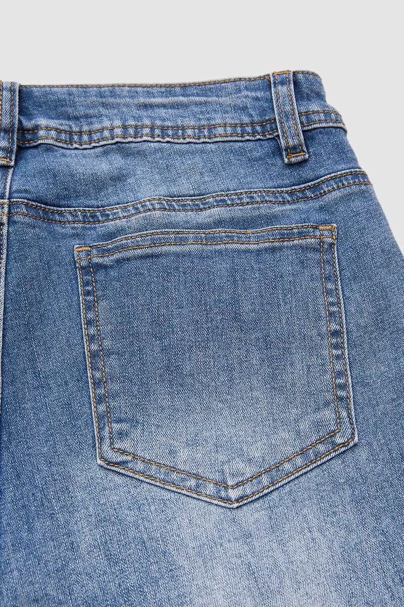 Raw Hem Embroidery Mid Waist Straight Leg Crop Jeans