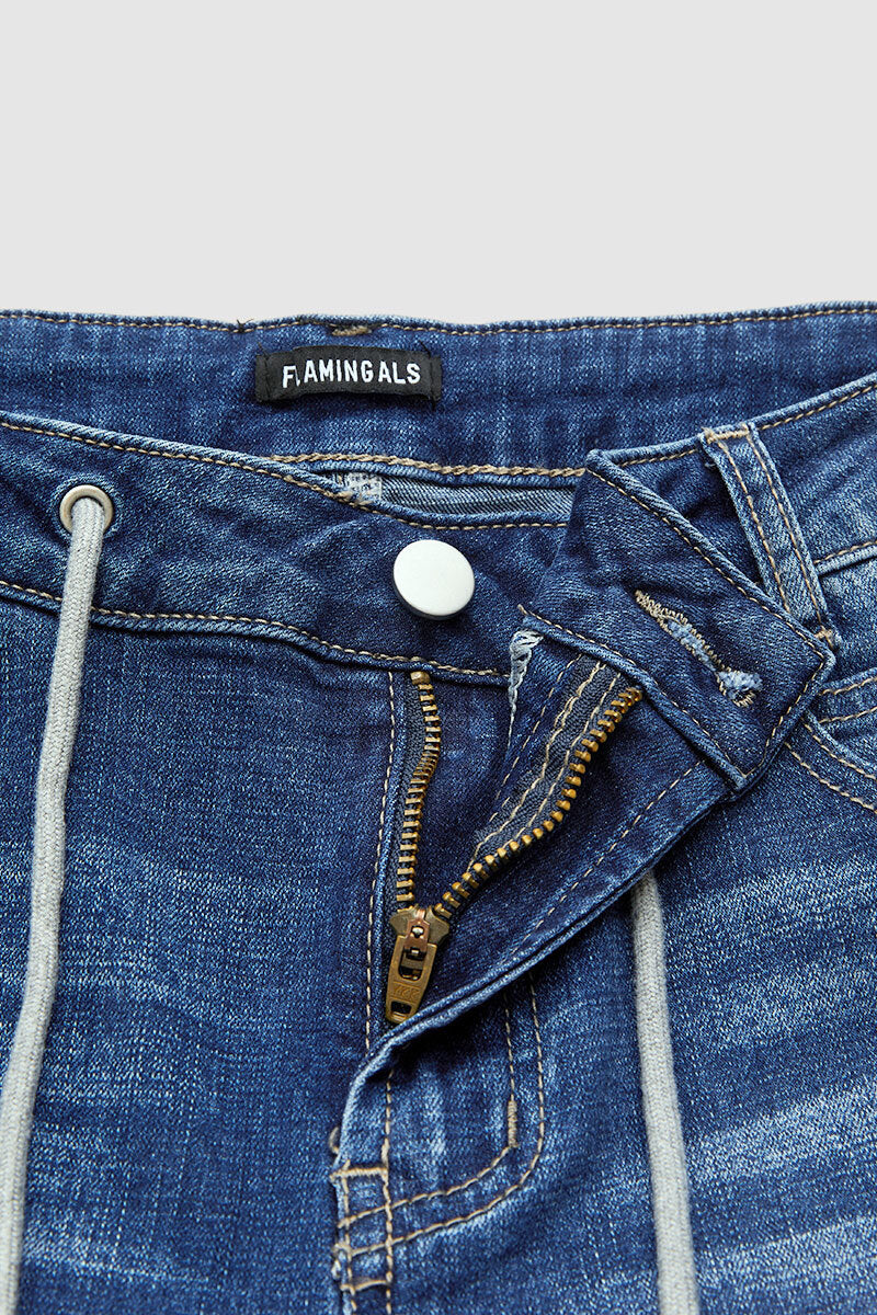 Wash Stitch Detail Drawstring Mid Rise Bermuda Shorts