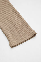 Solid Rib-Knit Half Button Long Sleeve T-Shirt