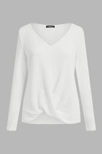 Solid Waffle Knit Wrap V Neck Long Sleeve T-Shirt