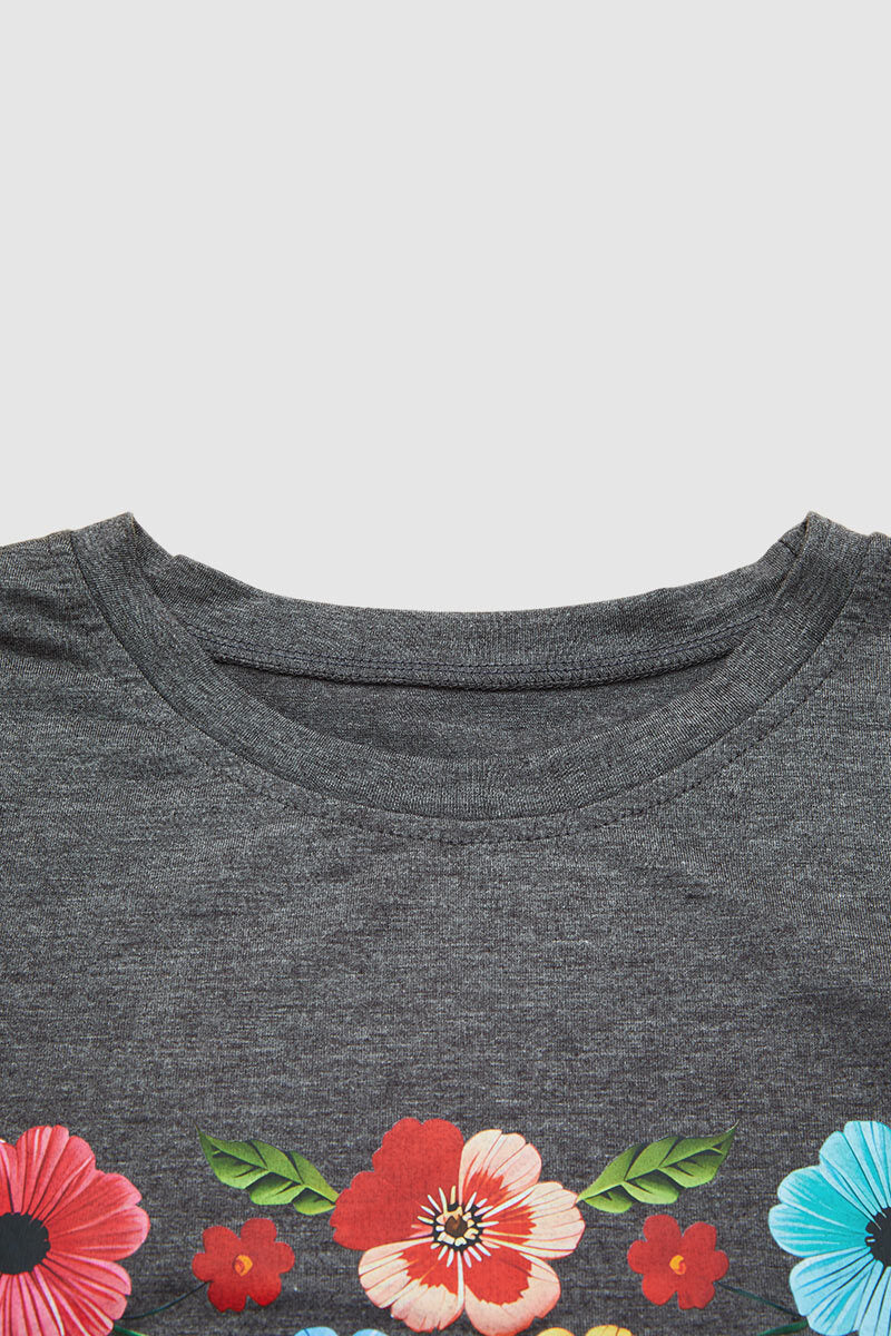 Floral Print Round Neck Long Sleeve T-Shirt