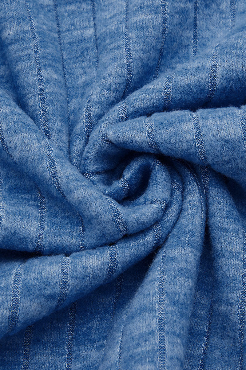 Solid Rib-Knit V Neck Long Sleeve T-Shirt