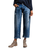 Wash Raw Hem Ripped Mid Rise Crop Barrel Leg Jeans