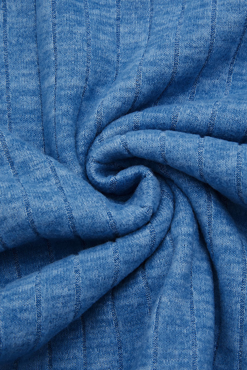 Rib Knit Asymmetrical Button Decor V Neck Long Sleeve T-Shirt