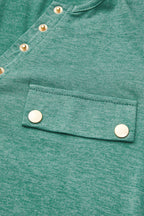 Solid Button Front Round Neck Long Sleeve T-Shirt