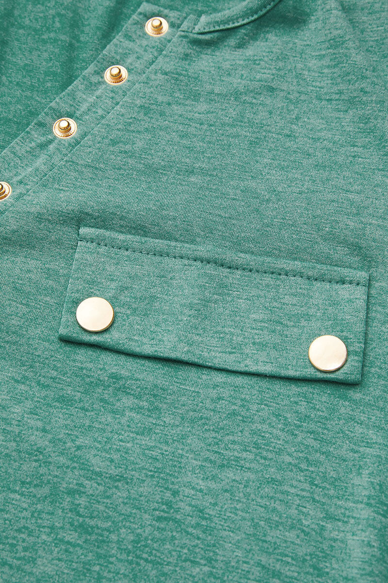 Solid Button Front Round Neck Long Sleeve T-Shirt