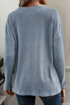 Solid Rib-Knit Half Button Long Sleeve T-Shirt