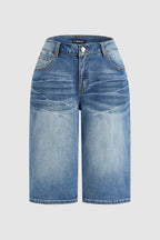 Wash High Waist Denim Bermuda Shorts Without Belt