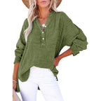 Womens Casual Button V Neck Long Sleeve Shirts Oversized Solid Blouses Tops