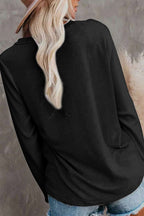 Solid Split Pocket Front V Neck Gathered Sleeve T-Shirt