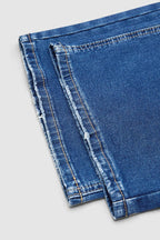 Wash Patch Pocket Raw Hem Mid Rise Straight Leg Jeans Without Belt