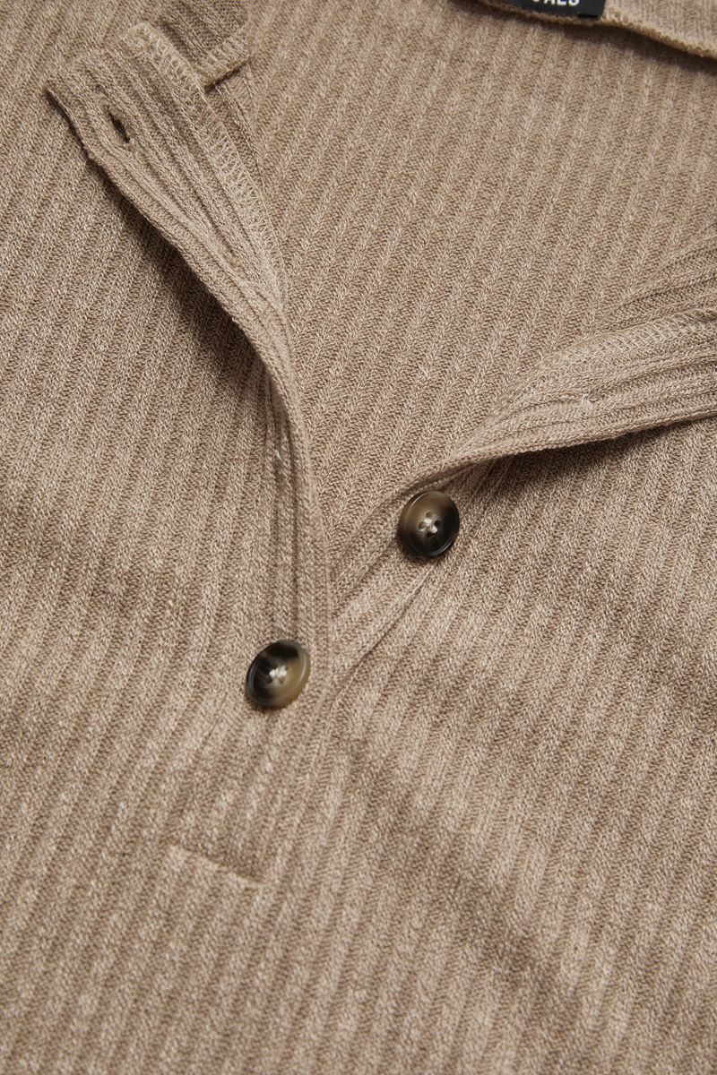 Solid Rib-Knit Half Button Long Sleeve T-Shirt