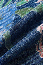 Allover Floral Print Patch Pocket High Rise Straight Leg Capri Jeans