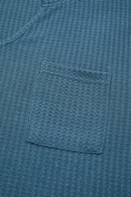 Waffle Knit Pocket Front Notched Neck Long Sleeve T-Shirt