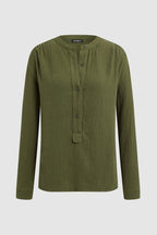 Solid Button Front High Neck Long Sleeve Blouse