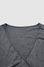 Solid Wrap Ruched V Neck Long Sleeve T-Shirt