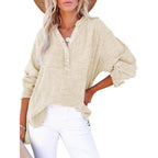 Womens Casual Button V Neck Long Sleeve Shirts Oversized Solid Blouses Tops