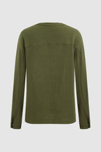 Solid Button Front High Neck Long Sleeve Blouse