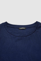 Textured Button Side Round Neck Long Sleeve T-Shirt