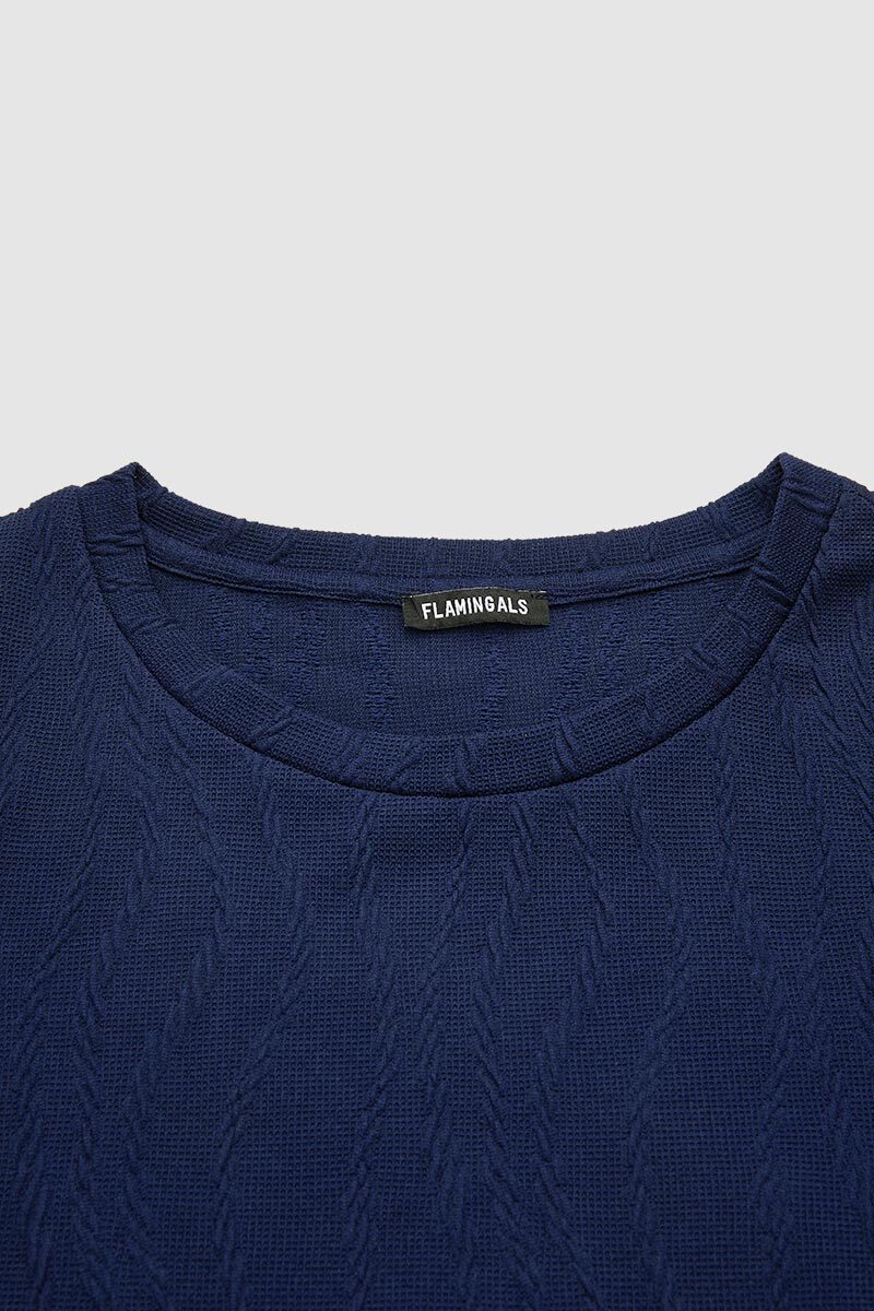 Textured Button Side Round Neck Long Sleeve T-Shirt