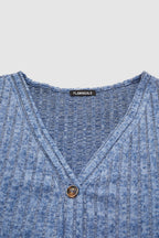 Solid Ribbed Split Side Button Up Long Sleeve Cardigan