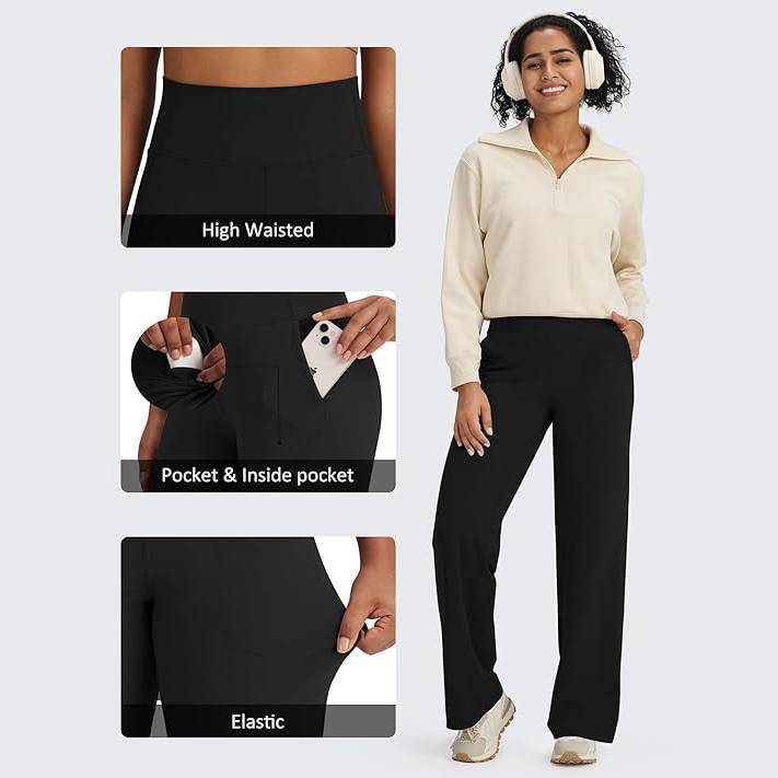 🎄Christmas Sale🔥 -High Stretch Yoga Pants Women Soft High Waisted Casual Wide Leg Pants with Pockets