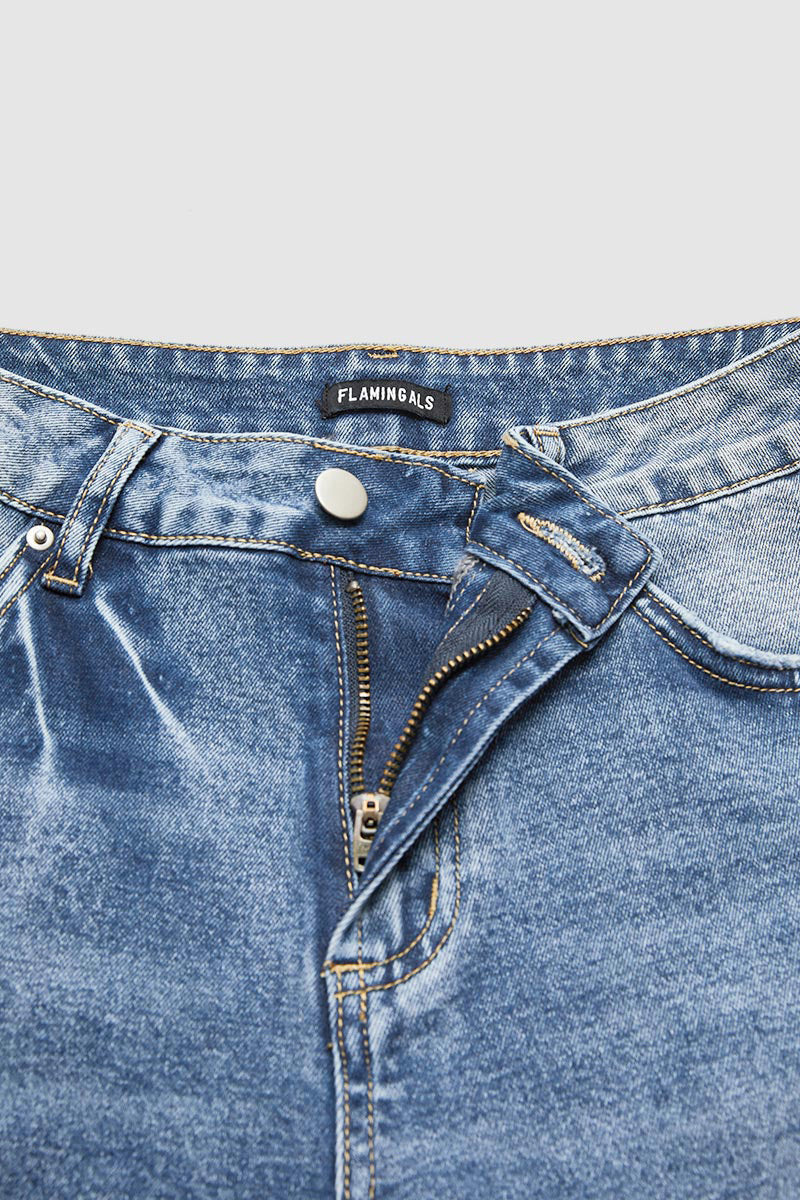 Raw Hem Ripped Mid Rise Straight Leg Crop Jeans