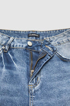 Raw Hem Ripped Mid Rise Straight Leg Crop Jeans